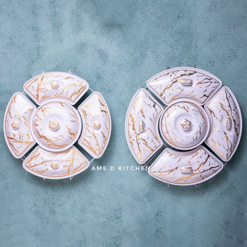 Party set/ Prasmanan keramik putar marble series isi 5 pcs + rak putar stenlis