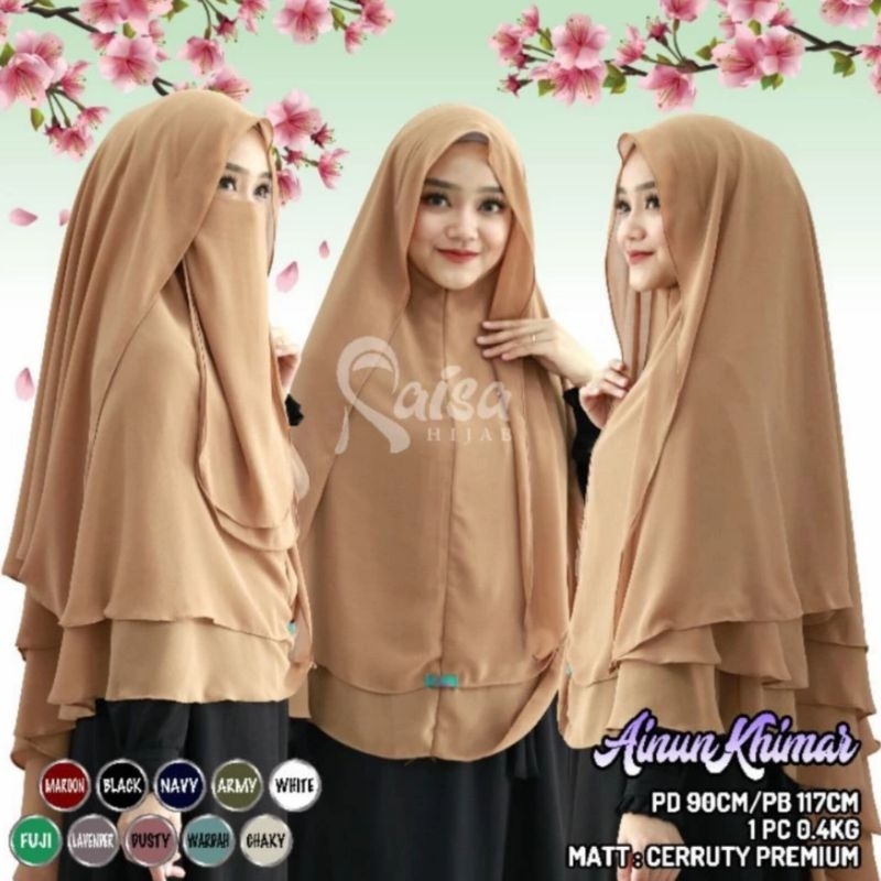 Khimar AINUN Syari 3 layer | Khijab AINUN Syari 3 Layer | Free Cadar Niqob ORIGINAL By.Raisa Hijab