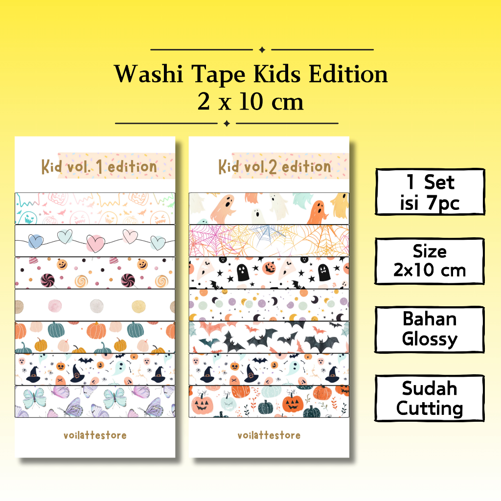 

7 Pcs Washi Tape Sticker Colorful Untuk Dekorasi Journaling / Washi Tape Jurnal Kids Edition Black Floral Pattern Edition