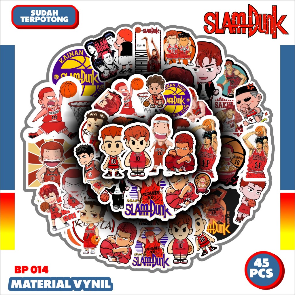 

45 Pcs Stiker Pack Sudah cutting Motif Anime Slamdunk Anti Air Untuk Dekorasi Koper Sepeda Skateboard Handphone Tumbler Laptop Case hp Motor