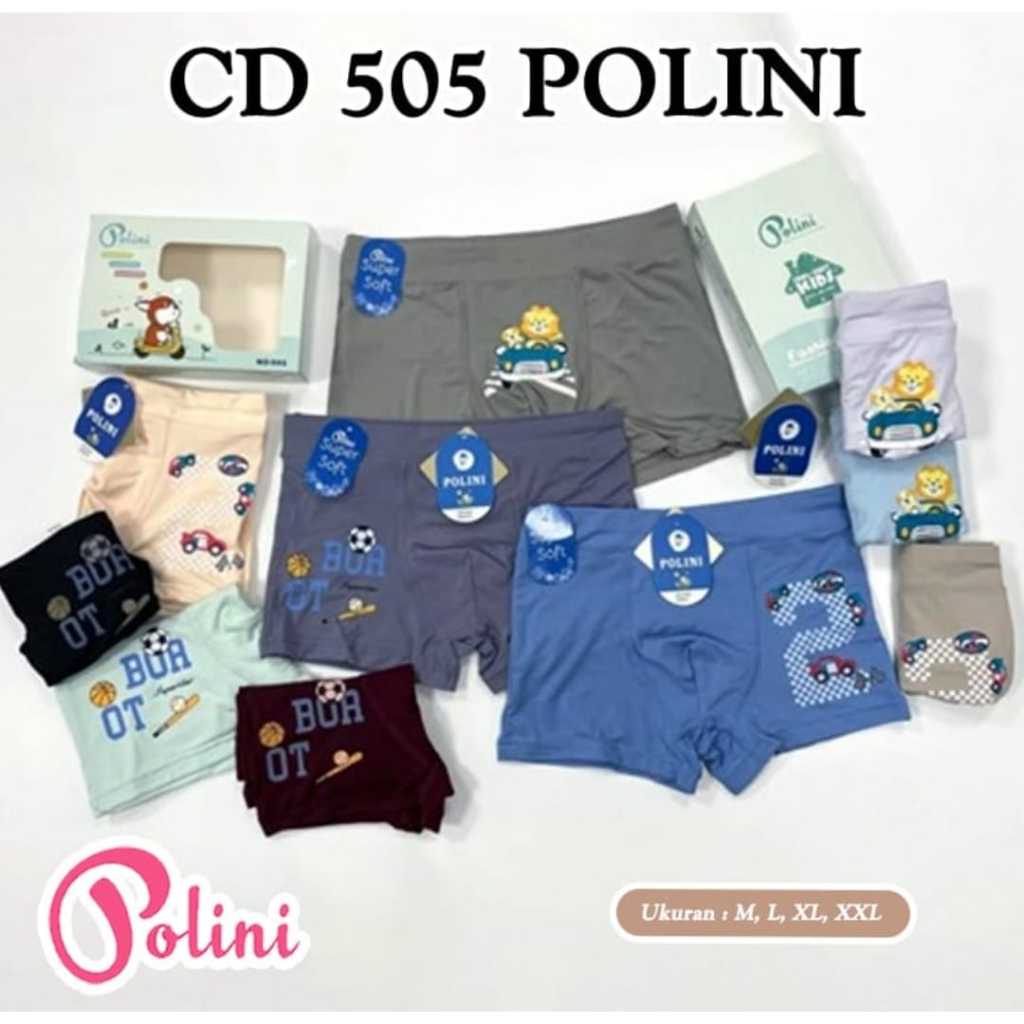 POLINI CELANA DALAM ANAK LAKI- LAKI MODEL BOXER BAHAN KATUN IMPORT PAKET ISI 6 DAN 12 PCS