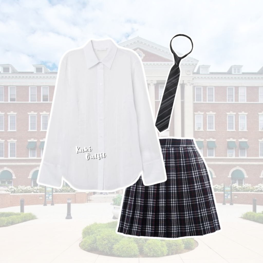 FREE ONGKIR OUTFIT AMERICAN SCHOOL YEARBOOK STYLE (KEMEJA DASI VEST ROK) OOTD AMERICAN STYLE TERBARU