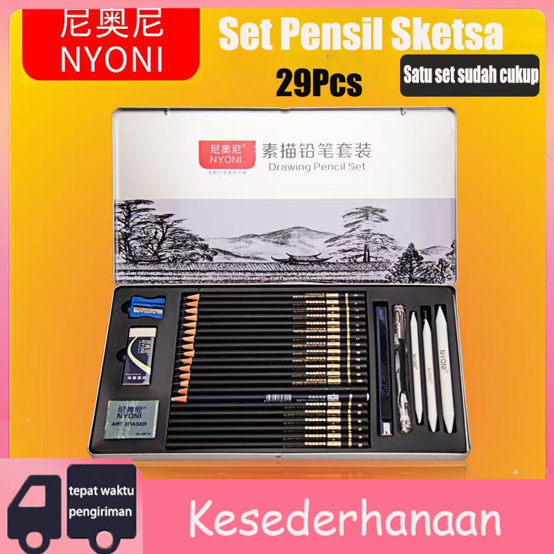 

Nyoni Drawing Pencil Gambar Set 29pcs Metal Tin Box Pensil Gambar Lukis Sketsa Lengkap Paket