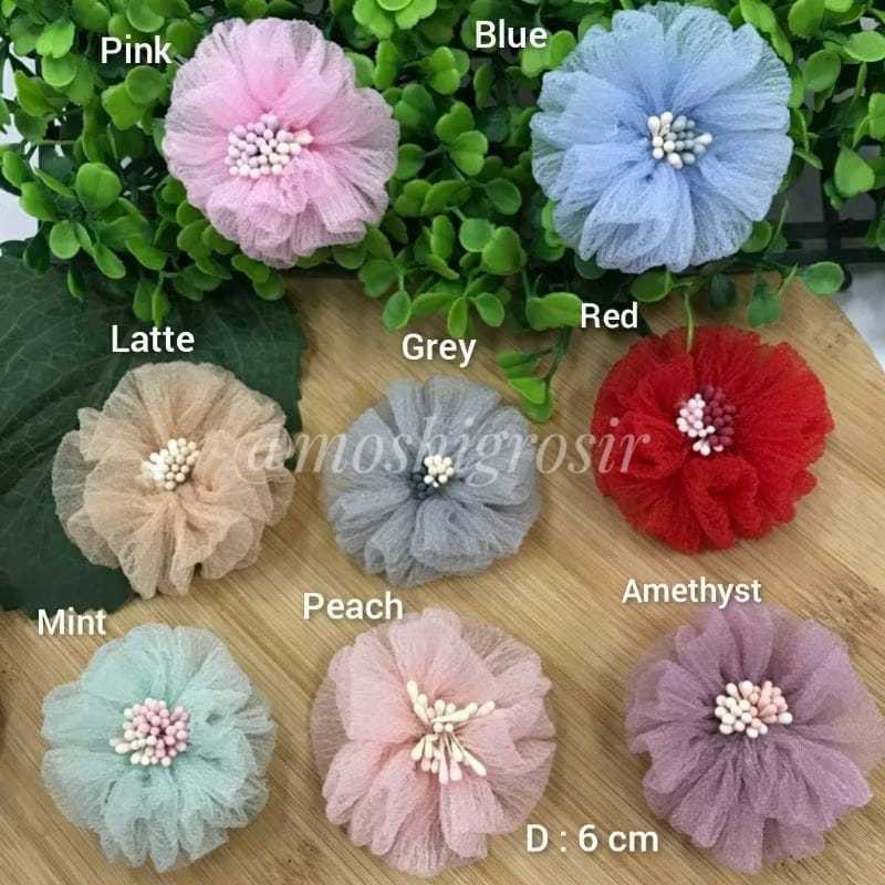 PER 1 BIJI - BUNGA ORGANZA PUTIK / BUNGA ORGANZA KERUT / APLIKASI BUNGA ORGANZA / HIASAN BUNGA