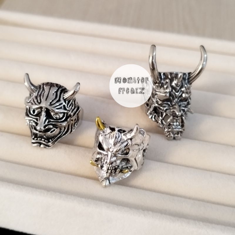 Kaibutsu Monster Skull Ring | Cincin Silver Perak Vintage Adjustable, Cincin Pria Wanita, Cincin Cow