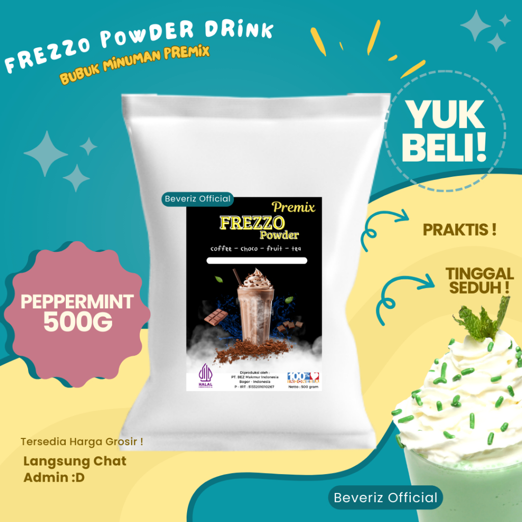 

BEVERIZ Frezzo Bubuk Minuman Rasa Peppermint | Peppermint Boba Powder 500gram {Bisa COD} {tersedia harga grosir}