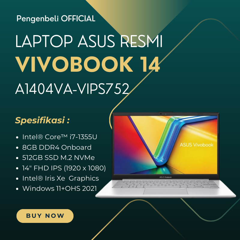 Garansi Resmi Asus Indonesia / Vivobook 14 A1404VA-VIPS752 / 8GB / 512GB / I7 Gen 13 / Windows 11+OH