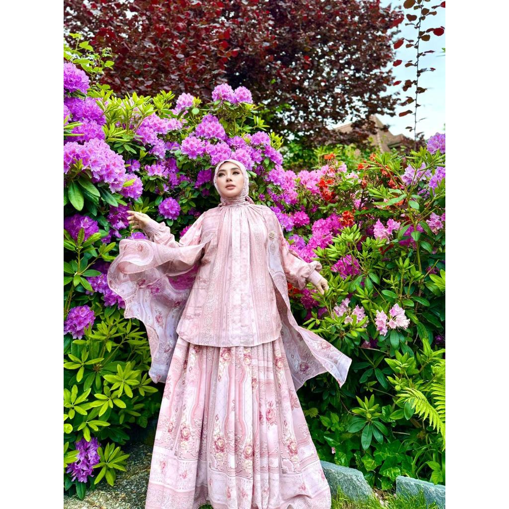 One Set Rok Classic Organza by Shellasaukia Motif Mewah Baju Setelan Muslim Panjang