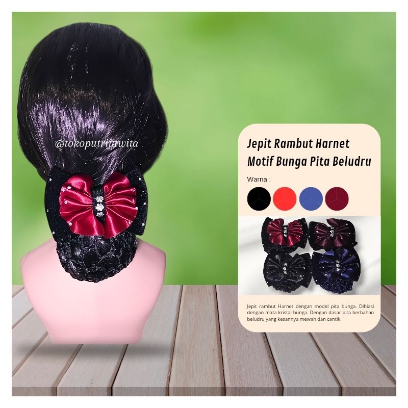 Jepit Rambut Sanggul Harnet Kombinasi Motif Bunga & Pita Beludru