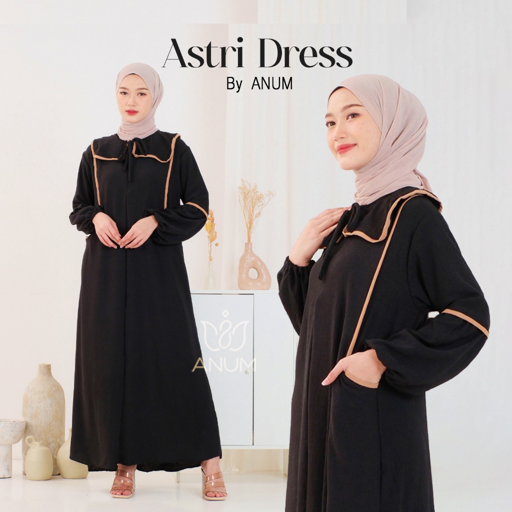 Astri Mini Dress Gamis Bahan Crinkle Airflow Premium Wanita Terbaru Polosan Kondangan Lebaran 2025