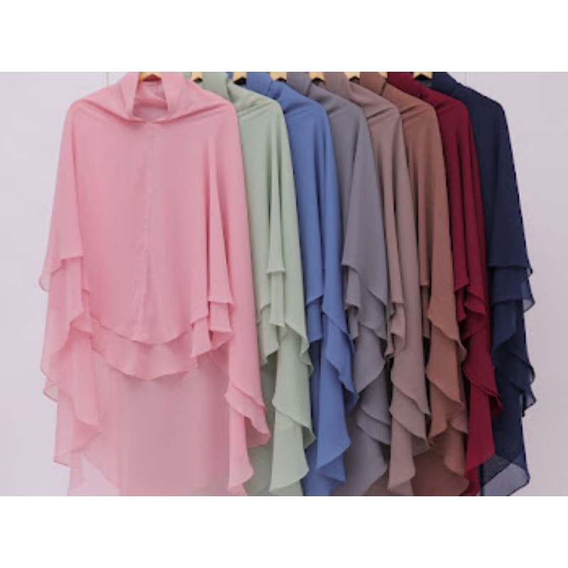 Khimar 2 Layer Model Runcing by Nura Collection - Bahan Sifon Arab - Kerudung Panjang Syar'i