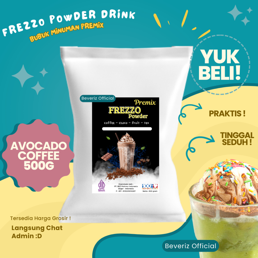 

BEVERIZ Frezzo Bubuk Minuman Rasa Kopi Avocado | Avocado Coffee Boba Powder Drink 500gram {Bisa COD} {tersedia harga grosir}