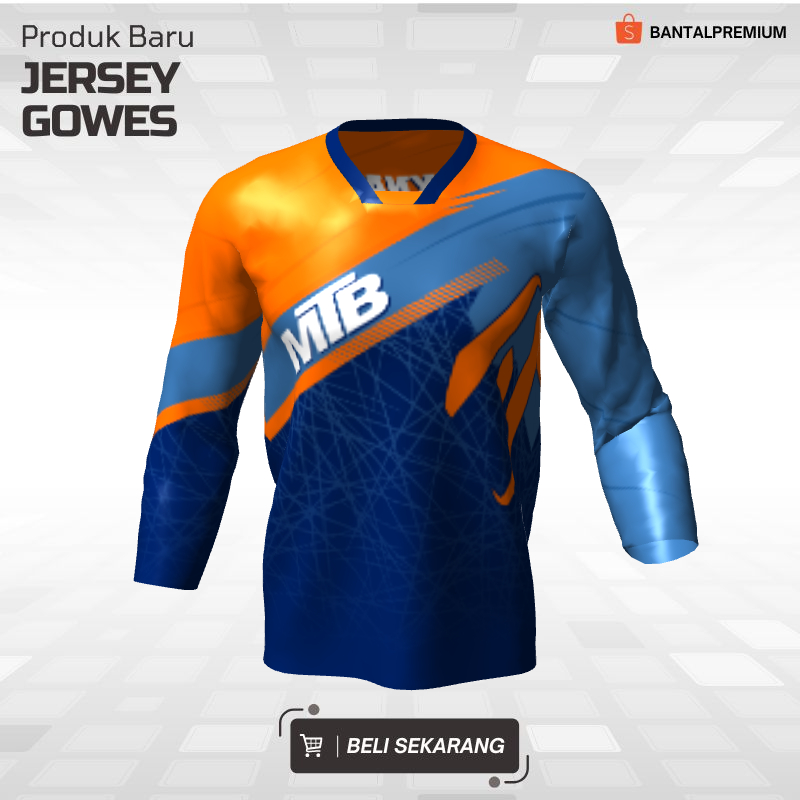 Kaos Jersey Gowes Sepeda Downhill Biru Orange Motif Abstrak 15 - Premium Jersey Custom Lengan Panjan