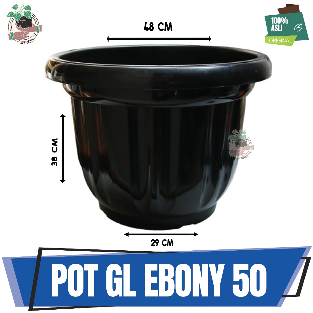 Pot Bunga Tanaman Hias Besar Jumbo Taman Ebony Hitam 50cm + tatakan Pot Bunga Besar Tanaman Kembang 