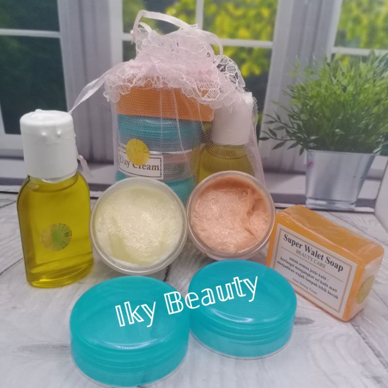 Krim WALET BIRU jaring 1set ( Krim Siang - Krim Malam - Toner - Sabun )