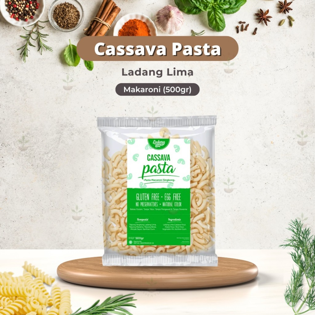 

JKL Ladang Lima Pasta Macaroni Fusili Ratoni Penne Spaghetti Shell Gluten Free gram - Cassava Pasta