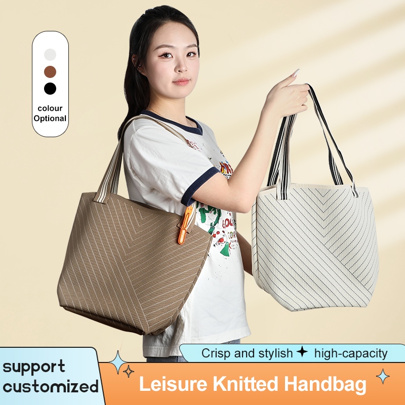 Knitted Tote Bag Jumbo Premium Tas Rajut Wanita Hand Bag Kerja Kuliah MOTIF GARIS - T219