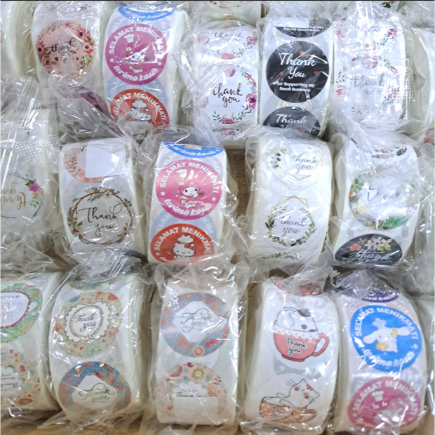 

(500 PCS) Stiker Label Kemasan Roll Thank You Terima Kasih Selamat Menikmati