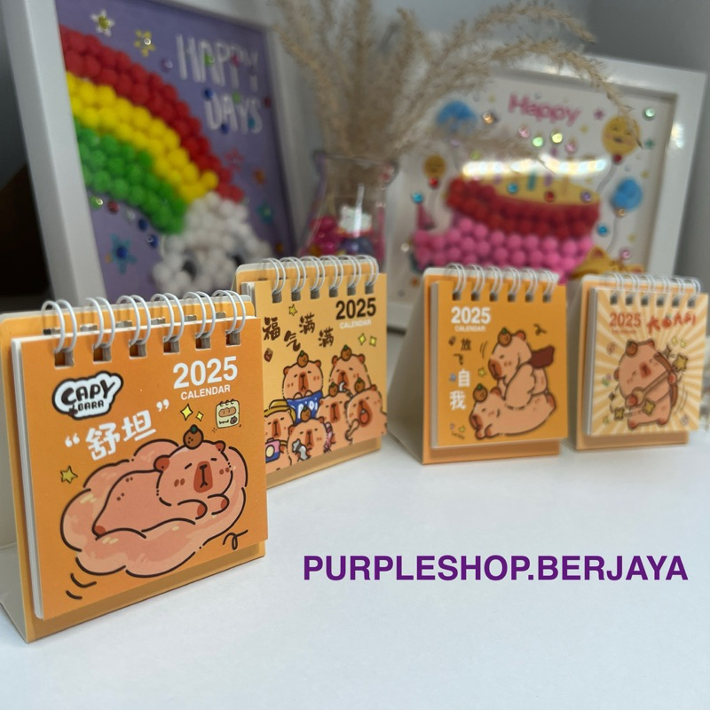 

Purple KAL001 Kalender Mini Capybara 2025 Kalender Meja Calender Cute Capybara Kalender Duduk Mini 2025