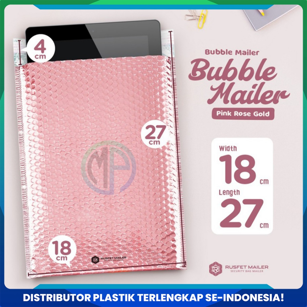 

Amplop Bubble Mailer Bubble Packing Murah Pink Rose Gold Glossy 18cm x 27cm Harga Satuan