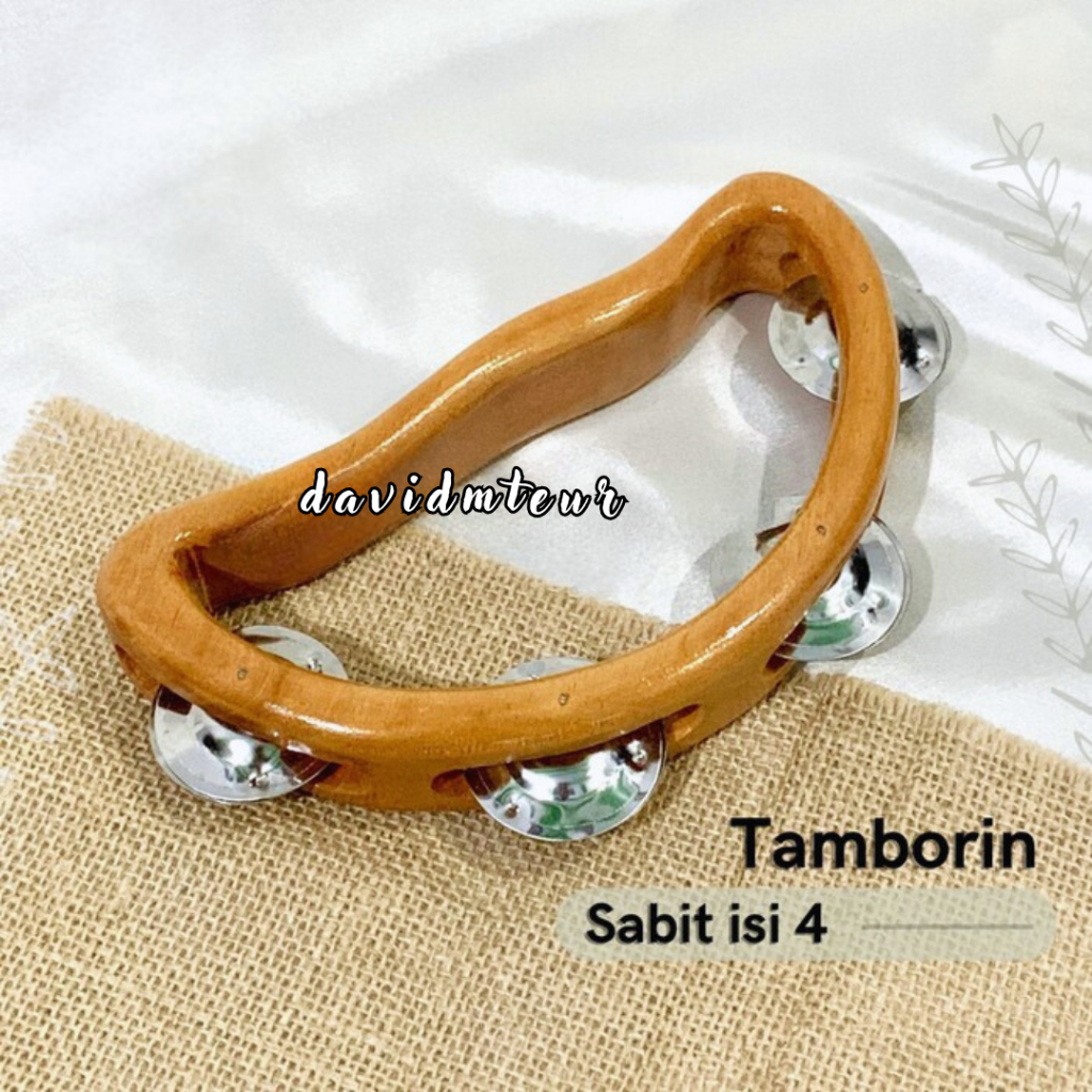 Tamborin Tambourine Alat Musik Kecer Kecrek Icik Icik Bahan Kayu Natural Sabit 4