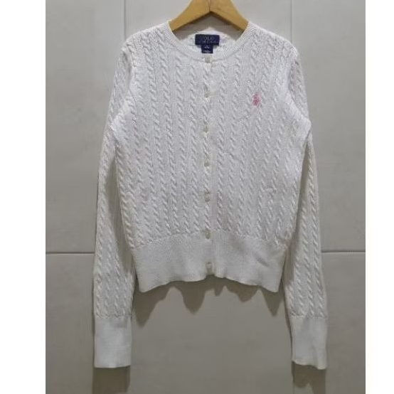 cardigan putih polo kepang ralph lauren authentic