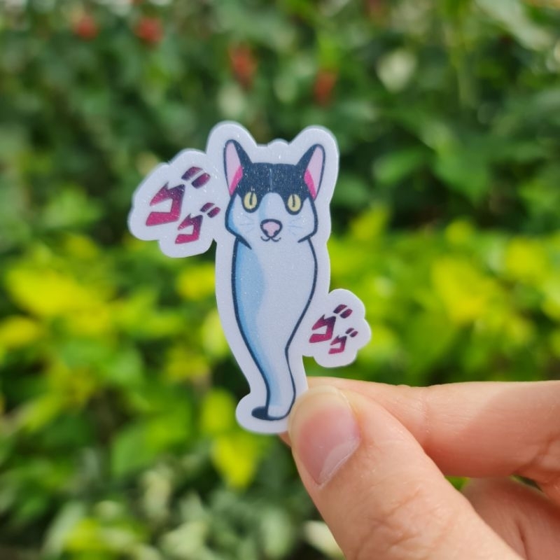 Sticker kecil meme menacing cat - Vinyl laminasi glitter