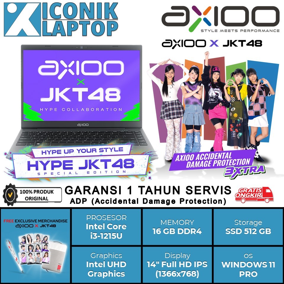 Laptop Axioo Special EDITION JKT48 Intel Core i3 Gen 12 Ram 16 GB Ssd 512 GB Garansi resmi Axioo