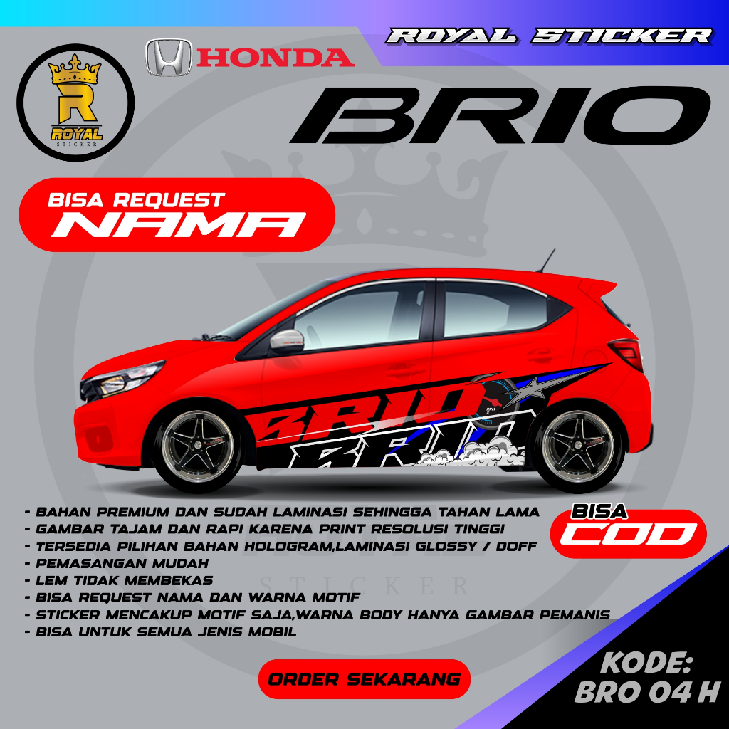 BRO 04 -DECAL STIKER BRIO DESAIN TERBARU THAILOOK FREE REQUEST NAMA DECAL STIKER MOBIL BRIO JAZZ