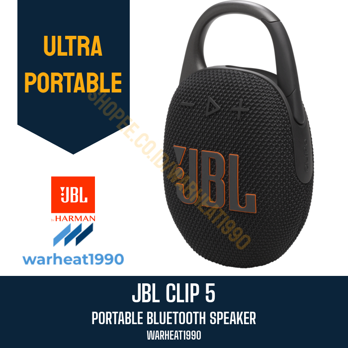 JBL Clip 5 Bluetooth Speaker - Portable, Waterproof IP67, 12 Jam Baterai, 7W Output, 45mm Driver, 95-20kHz Frekuensi, USB-C, 8 Warna Tersedia