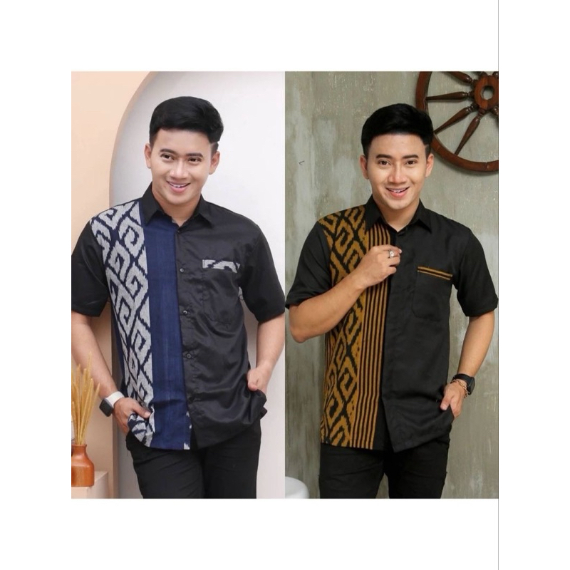 KEMEJA TENUN PRIA LENGAN PENDEK TERBARU - KEMEJA TENUN PRIA PENDEK - KEMEJA TENUN KOMBINASI