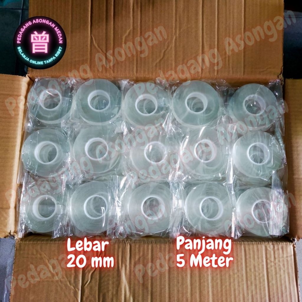 [Khusus Instant] Nano Tape / Double Tape Bening 2cm x 5meter (1 Dus 150 Pcs)