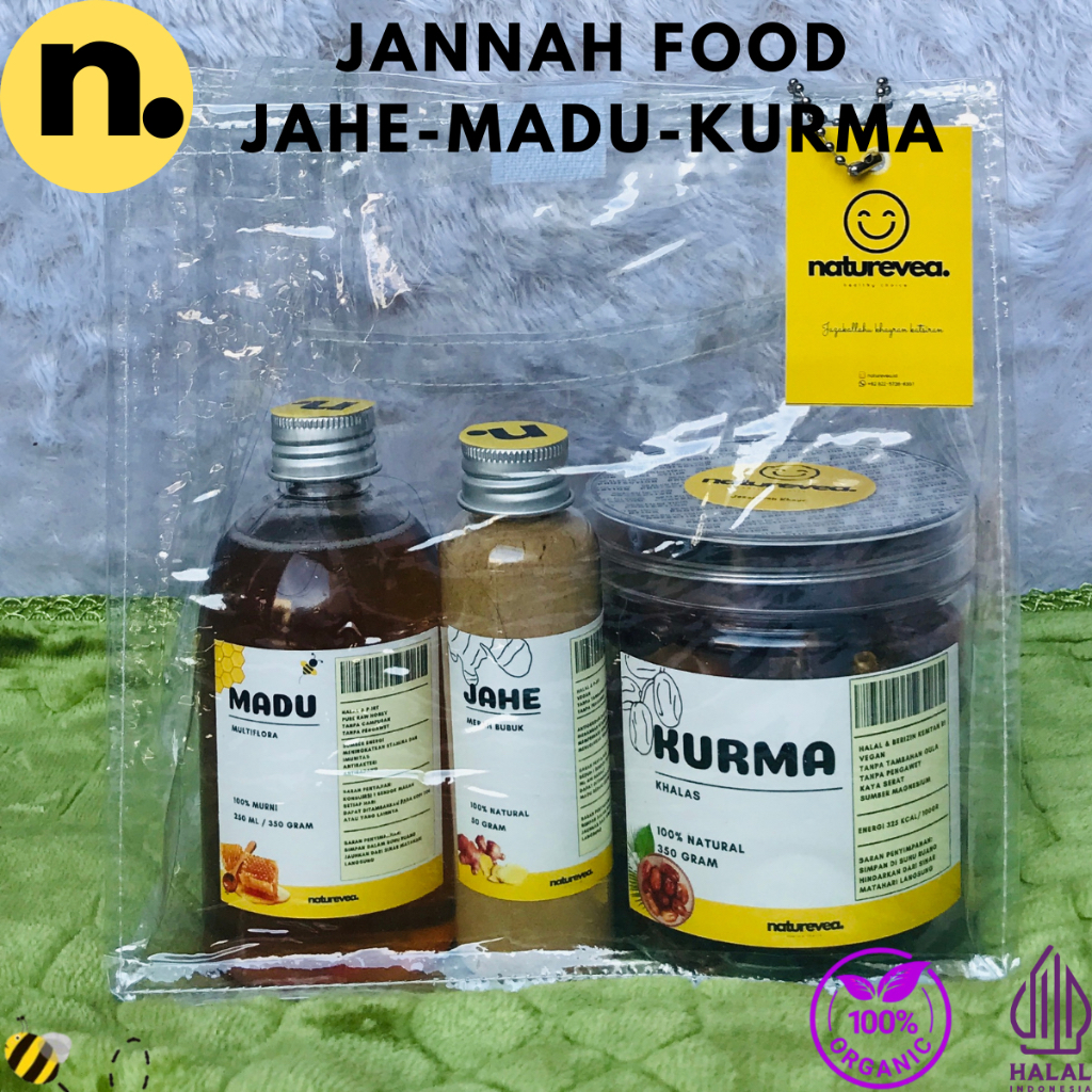 

Paket Jannah Food Hampers Sehat 3 in 1 Kurma Madu Jahe Merah gratis godie bag bisa bungkus kado