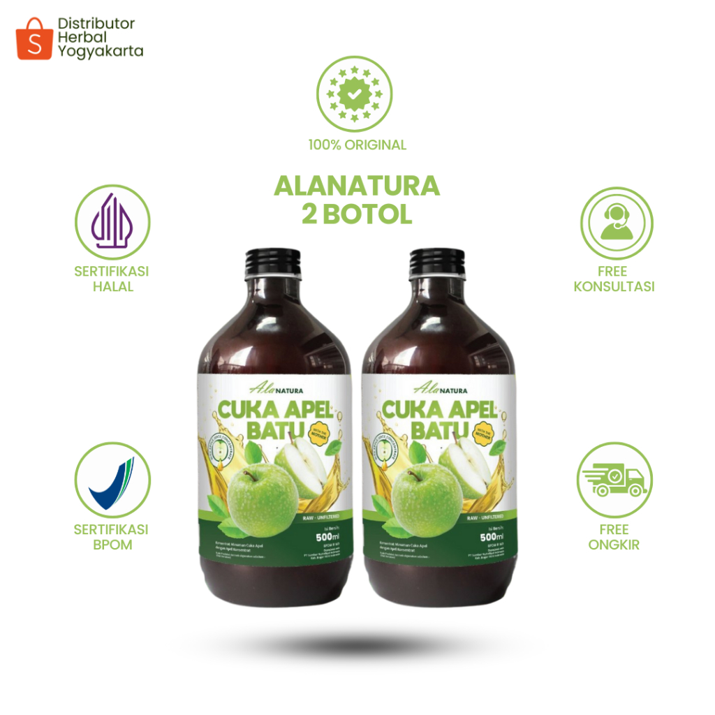 

Alanatura Cuka Apel Original Organik 500ML / Apple Cider vinegar with mother - Mengatasi Kolestrol , Gula Darah / Diabetes, Batu Ginjal & Detoks - 2 Botol