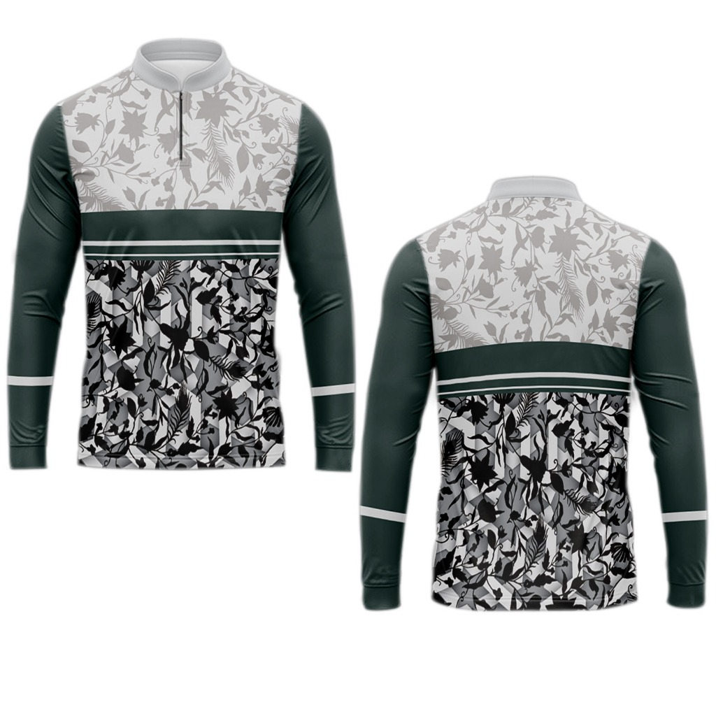 Baju koko muslim/Perpaduan mencolok antara putih bersih dan hijau hutan /Kaos pria Dewasa jersey/mot