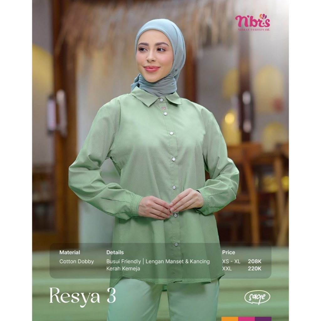 NIBRAS Resya 3 Sage - Fashion Muslim Pakaian Muslim Wanita Atasan Tunik Wanita Nibras