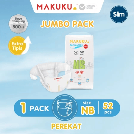 Popok Bayi Perekat | New Born Isi 52 | Makuku Air Diapers Slim