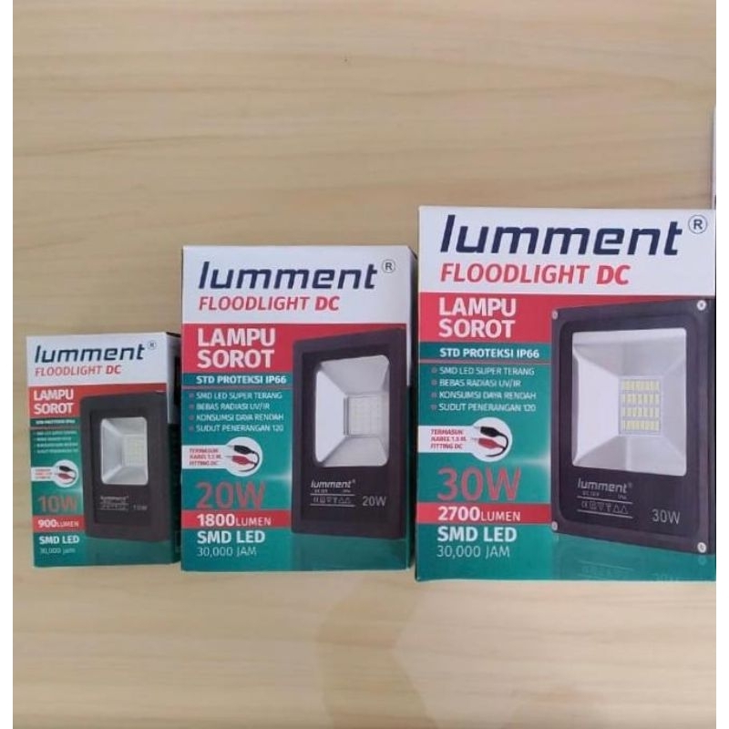 Led Floodlight Sorot DC Lumment + Jepit aki 12v / Lampu Sorot DC Aki 10w 15w 20w