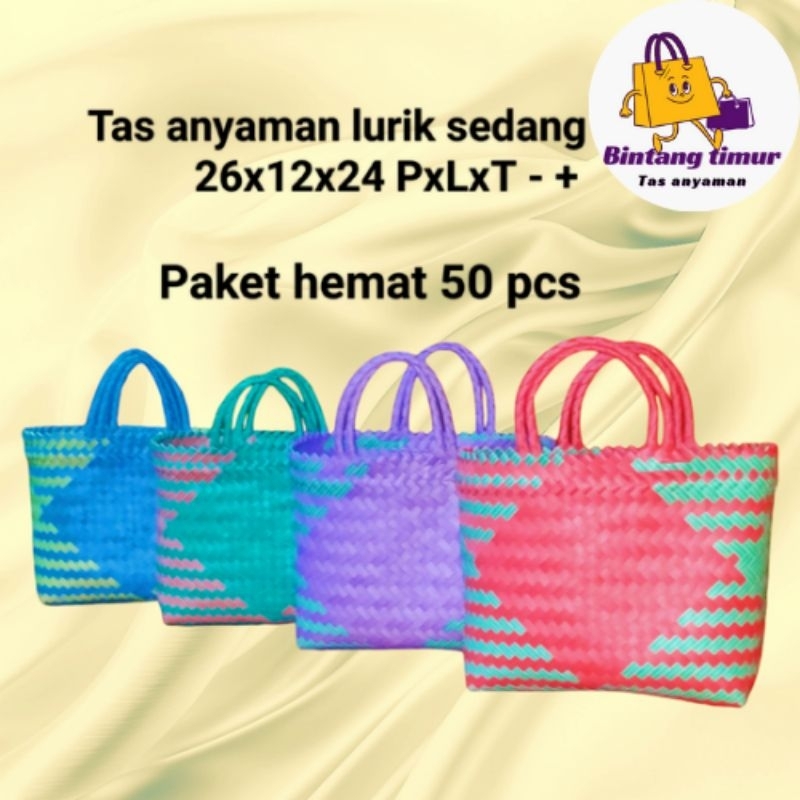 Paket Hemat 50 pcs Tas Anyaman Sedang Lurik ( M )/Tas Anyaman Lurik/Tas Paket Sembako