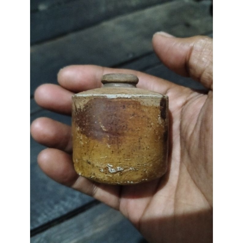 Botol tinta antik eropa tua keramik stoneware kecil