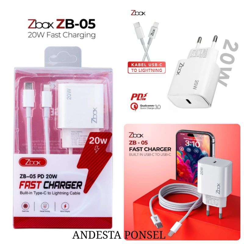 CHARGER ZBOX ZB-05 PD 20W FAST CHARGING 3A CHARGER TYPE-C TO TYPE-C & TYPE-C TO IPHONE