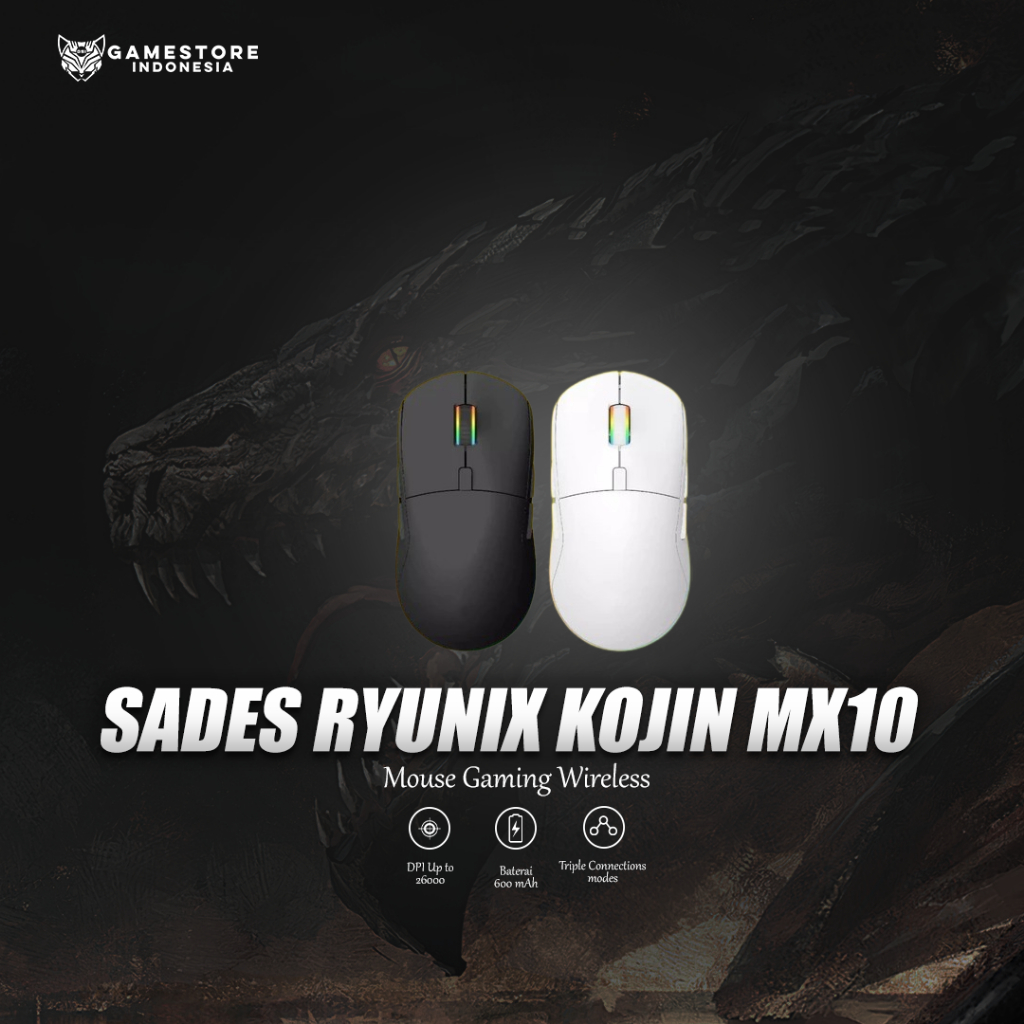 Sades Ryunix Kojin MX10 Mouse Gaming Wireless Bluetooth Triple Mode Ambidextrous
