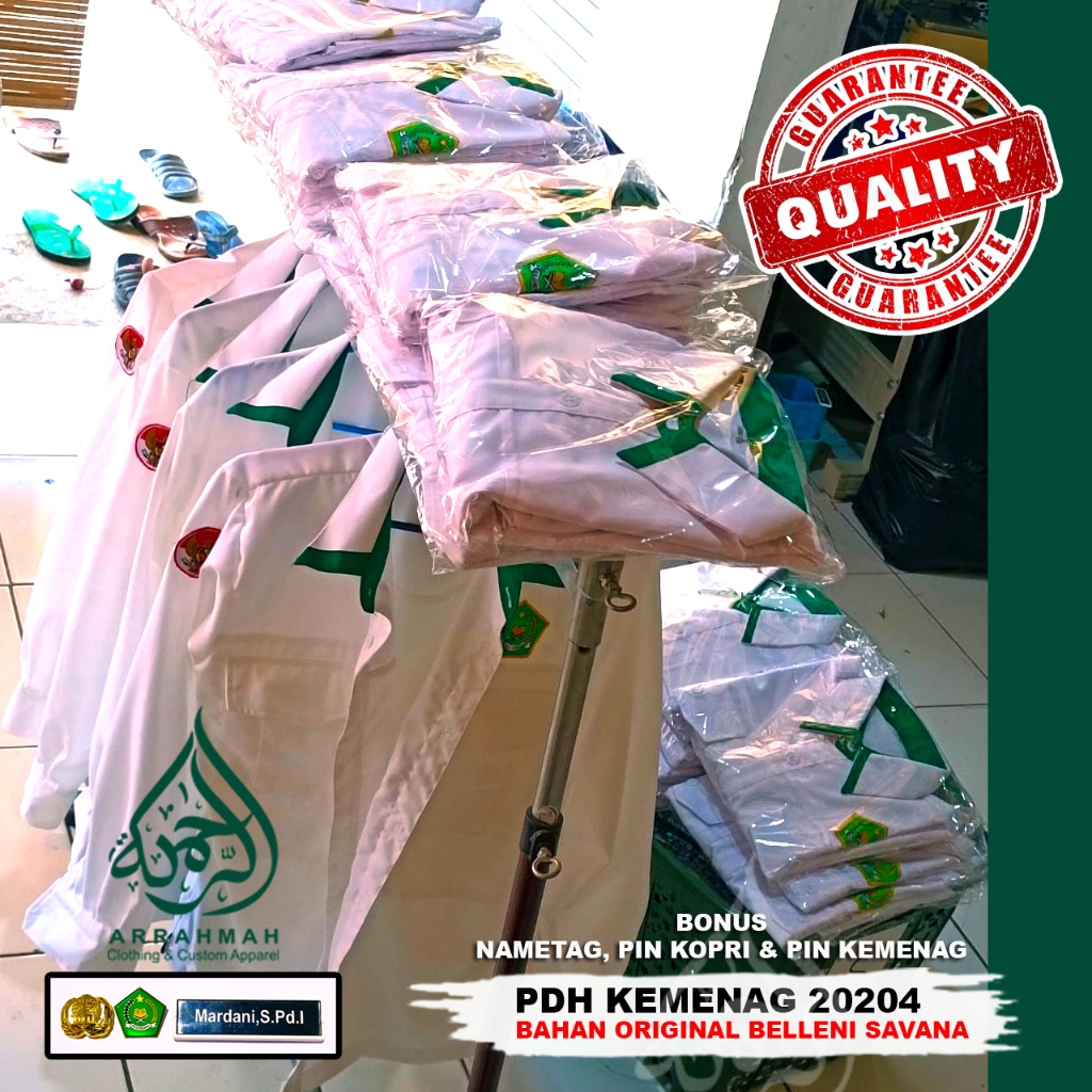 Pria/Wanita TERBARU KERAH HIJAU PDH KEMENAG 2024 EXTRA BONUS PIN KOPRI+PIN KEMENAG+NAMETAG (Bahan Be