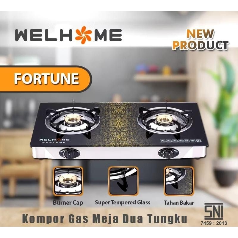 Kompor gas meja welhome kompor gas kaca 2 tungku fortune