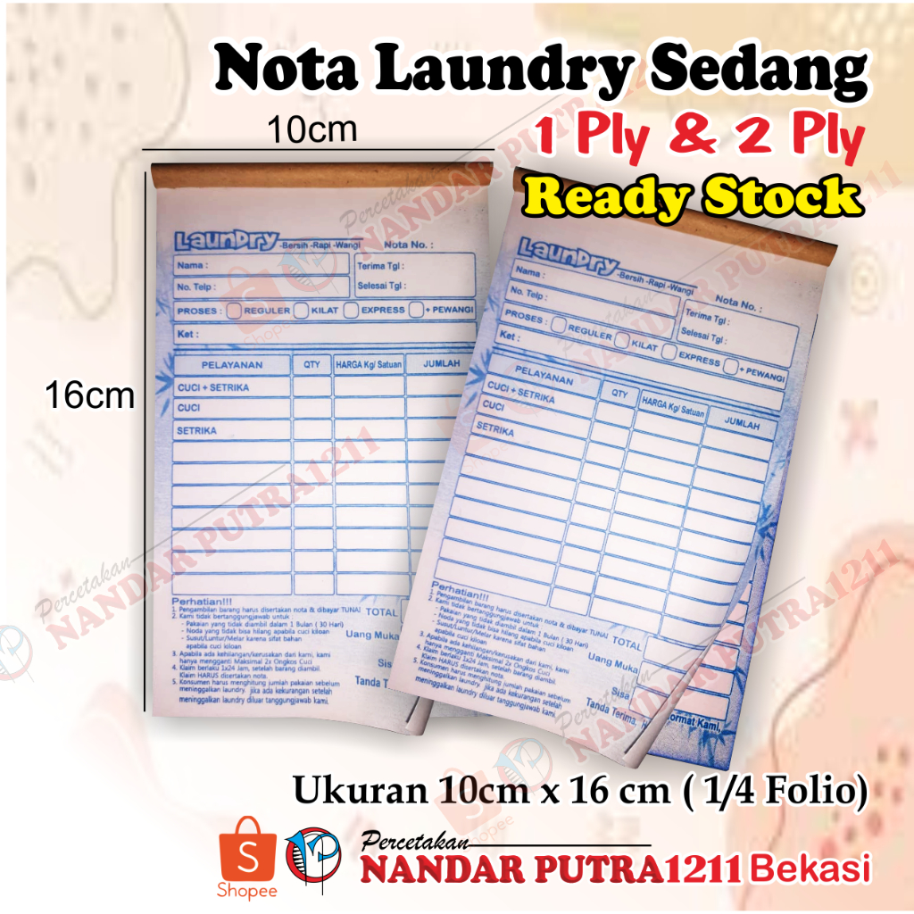 

Nota Laundry Ready Stock 1/4 Folio/Nota Laundry Sedang 1ply & 2 Ply Ready Stock