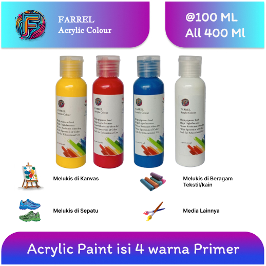 

Cat Akrilik / Lukis / Kanvas / Mural Paket 4 warna isi 100 ML per botol Farrel Acrylic Colour