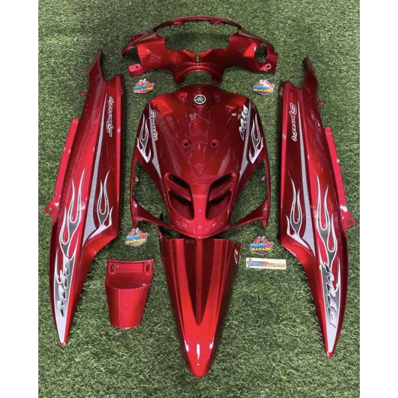 Cover body halus fullset mio sporty lama warna maroon striping custom putih hitam yamaha mio sporty