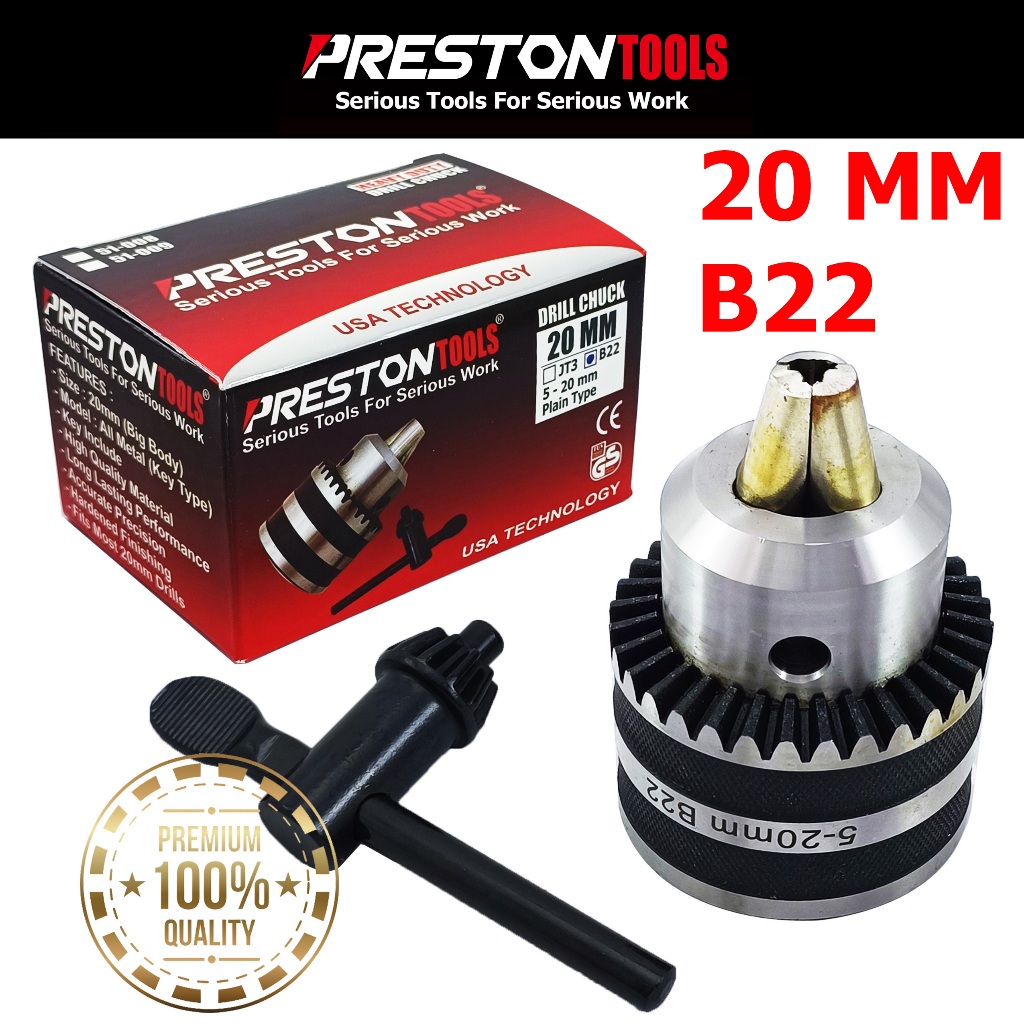 KEPALA BOR 20MM POLOS SOK B22 PRESTON TOOLS / KEPALA MESIN BOR LISTRIK DUDUK BESAR / DRILL CHUCK 20M