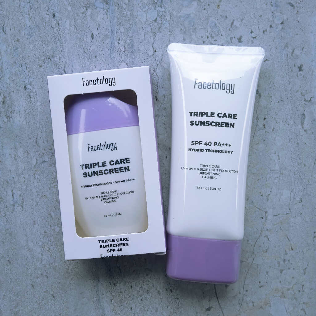 Facetology [2Pcs]  Triple Care Sunscreen SPF 40 PA+++ 100ML 40ML BPOM ORI [NON COMEDOGENIC SUNSCREEN