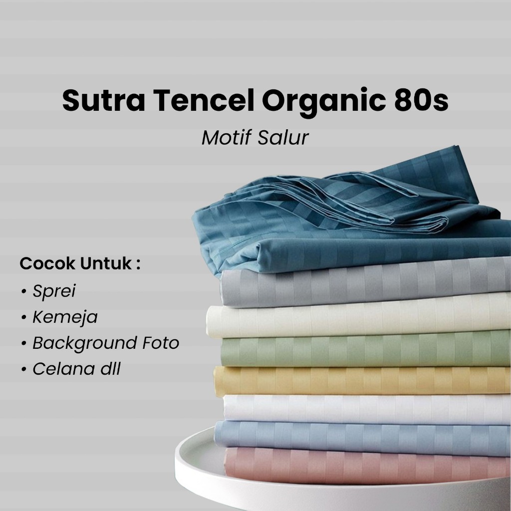 Kain Meteran Sutra Organik Bambu Motif Salur Lembut Adem untuk Sprei dan Gamis